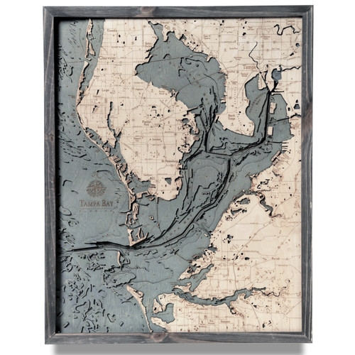 Nautical Wood Maps Tampa Bay - Coastal Blue Grey