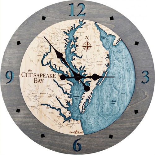 Chesapeake Bay Nautical Topographic Wood Clock - Customizable