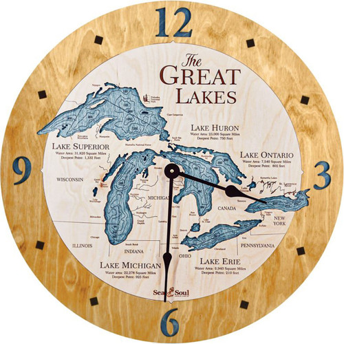 Great Lakes Nautical Topographic Wood Clock - Customizable