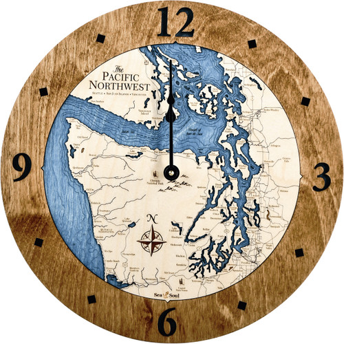 Pacific Northwest Nautical Topographic Wood Clock - Customizable