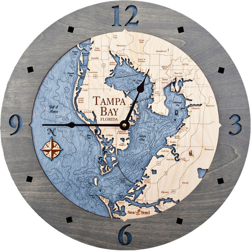 Tampa Bay Nautical Topographic Wood Clock - Customizable