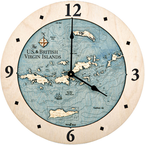 Virgin Islands Nautical Topographic Wood Clock - Customizable