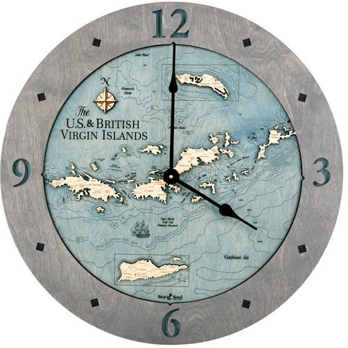 Virgin Islands Nautical Topographic Wood Clock - Customizable